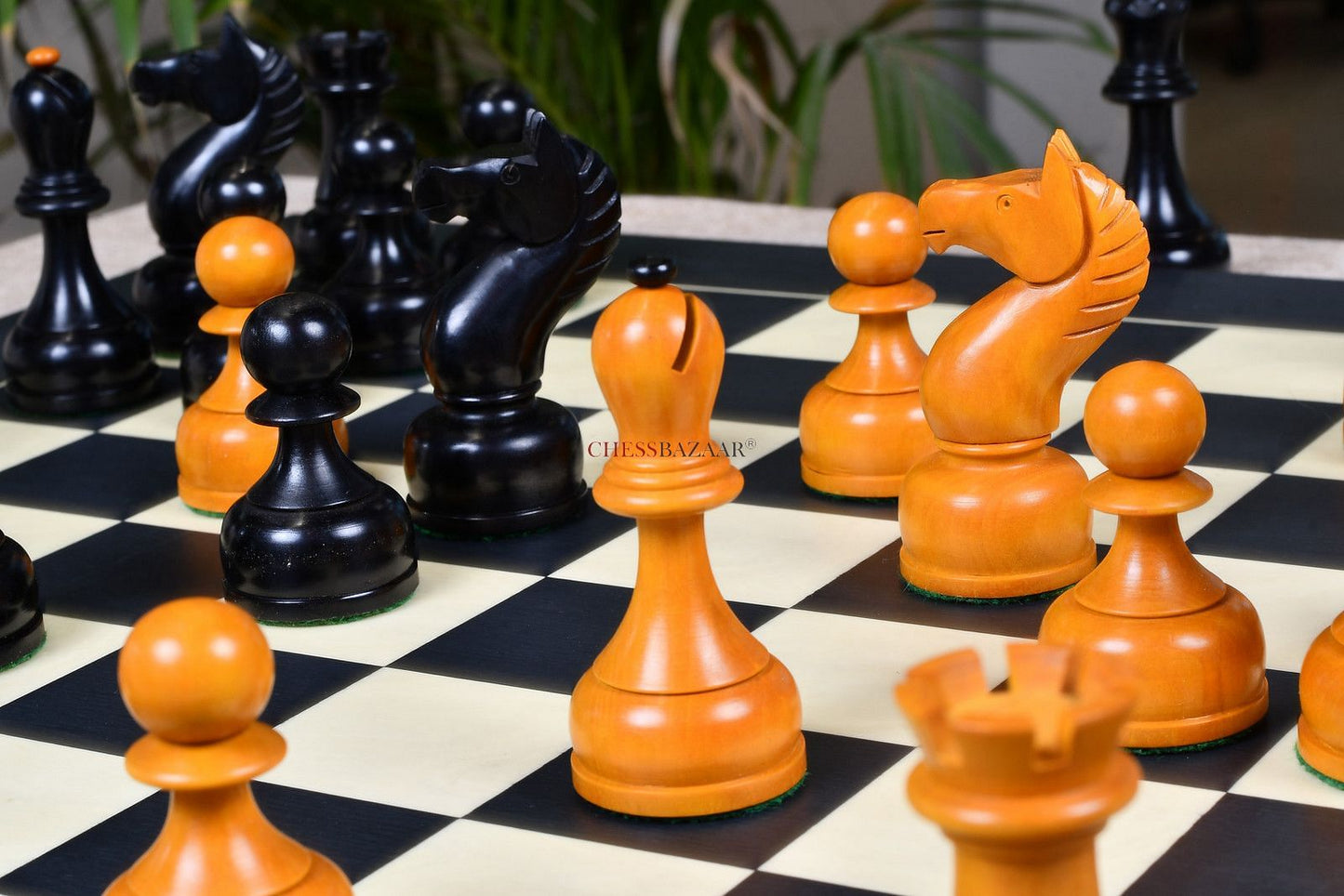 The 1961 Soviet Championship Weighted Wooden Chess Pieces in Ebonized Wood & Antique Box Wood - 4” King
