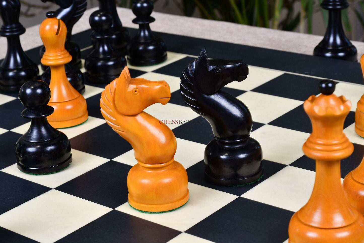 The 1961 Soviet Championship Weighted Wooden Chess Pieces in Ebonized Wood & Antique Box Wood - 4” King