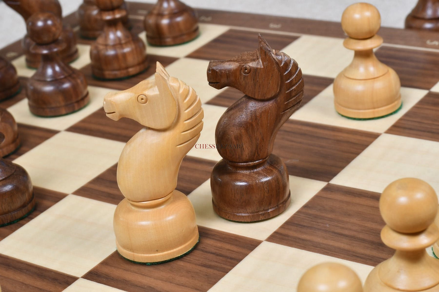The 1961 Soviet Championship Weighted Wooden Chess Pieces in Sheesham & Boxwood - 4” King