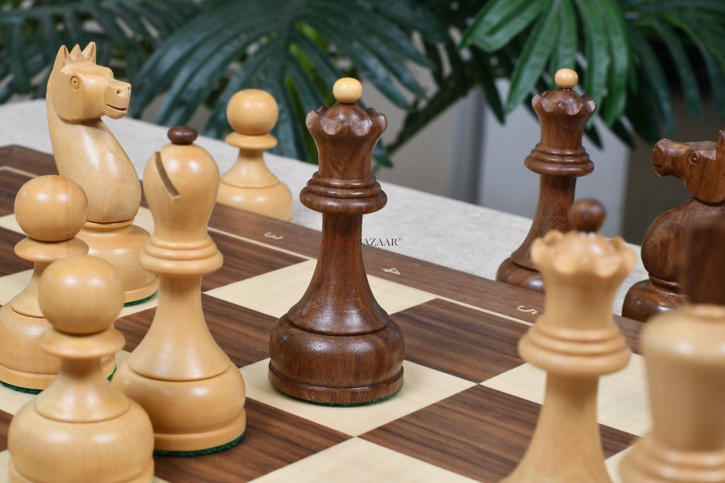The 1961 Soviet Championship Weighted Wooden Chess Pieces in Sheesham & Boxwood - 4” King