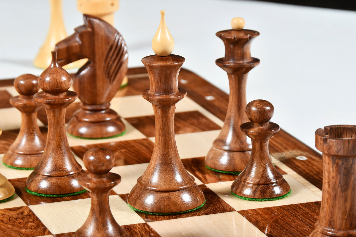 The 1950s Soviet (Russian) Latvian Reproduced Chess Pieces in Sheesham & Natural Boxwood - 4.1" King