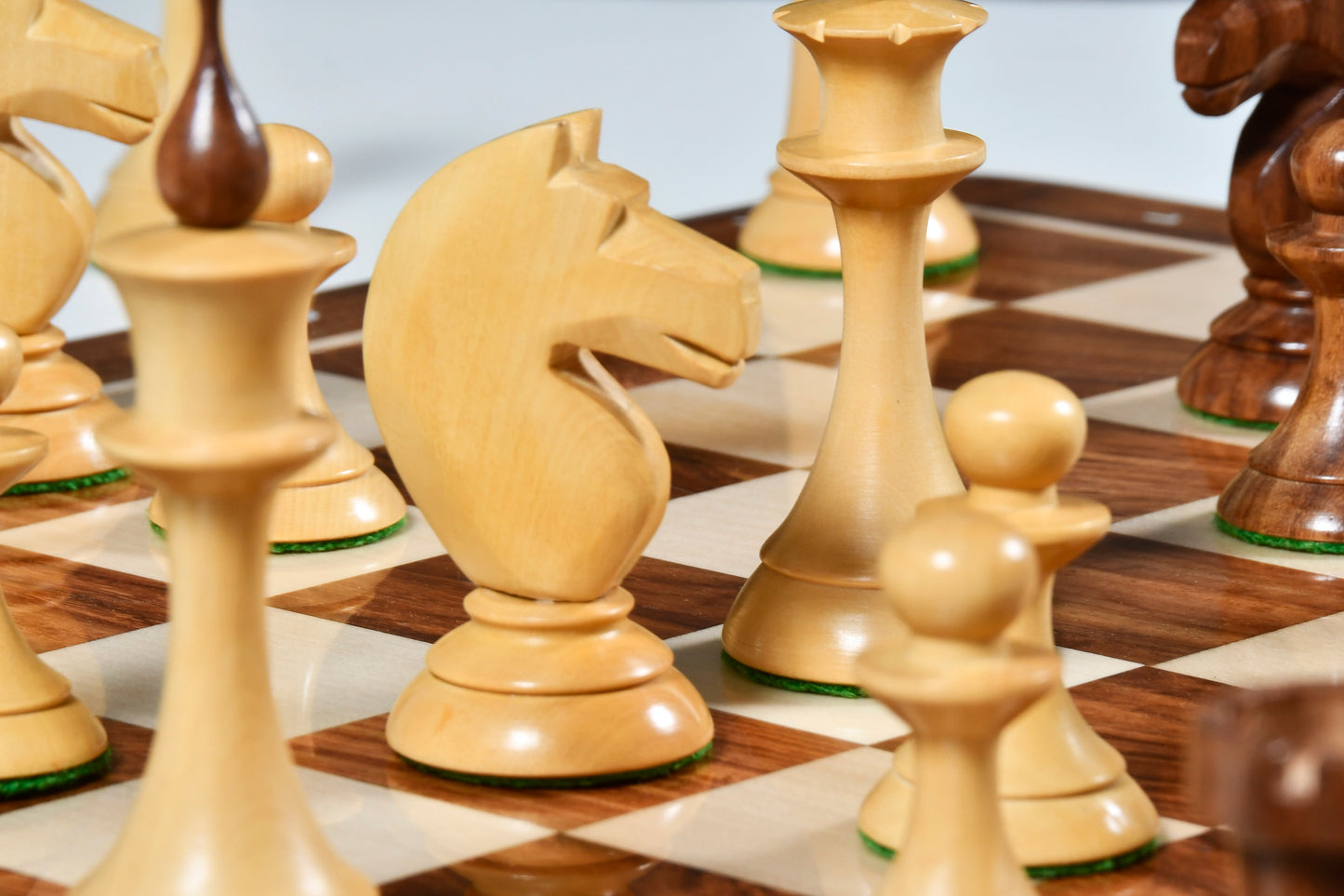 The 1950s Soviet (Russian) Latvian Reproduced Chess Pieces in Sheesham & Natural Boxwood - 4.1" King