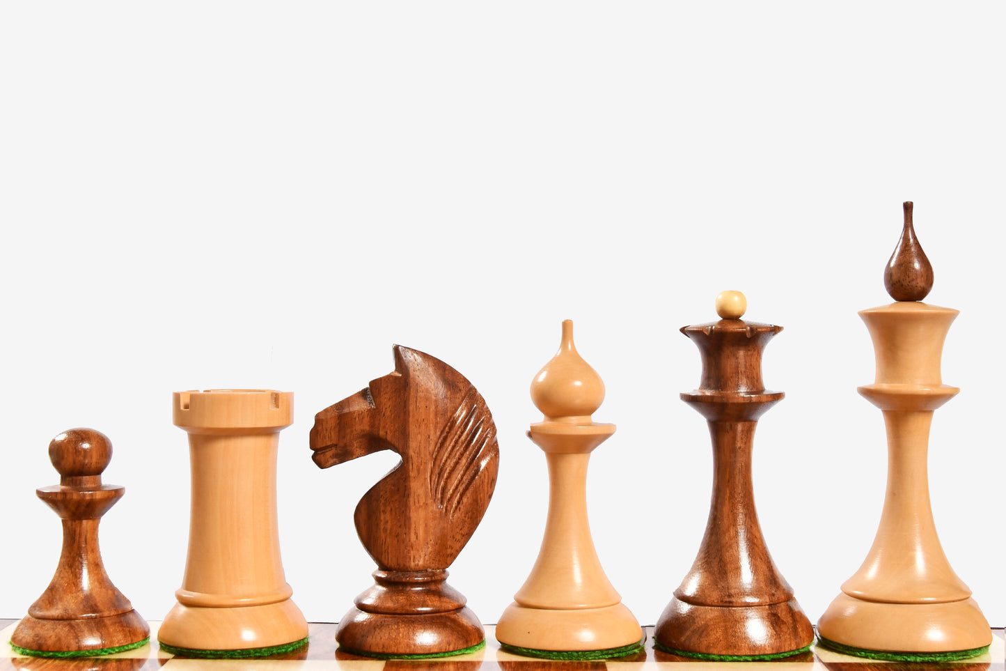 The 1950s Soviet (Russian) Latvian Reproduced Chess Pieces in Sheesham & Natural Boxwood - 4.1" King