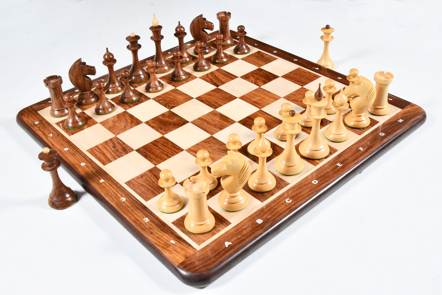 The 1950s Soviet (Russian) Latvian Reproduced Chess Pieces in Sheesham & Natural Boxwood - 4.1" King
