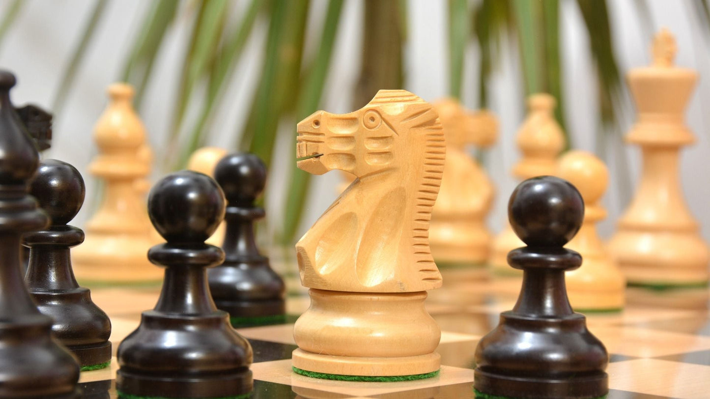 The Smokey Staunton Chess Pieces in Ebonized/Boxwood- 3.8" King with Board