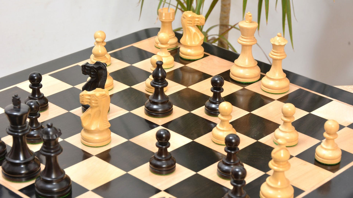 The Smokey Staunton Chess Pieces in Ebonized/Boxwood- 3.8" King with Board