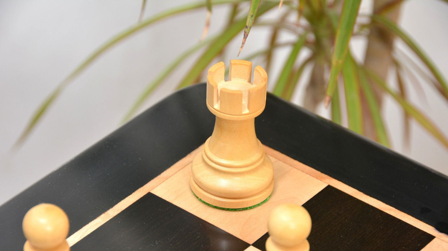 The Smokey Staunton Chess Pieces in Ebonized/Boxwood- 3.8" King with Board