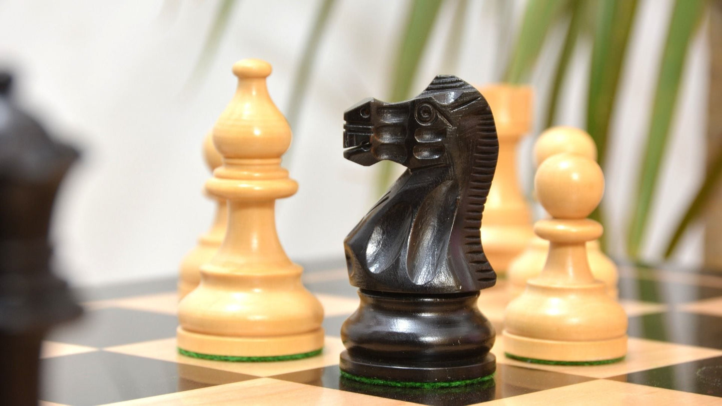 The Smokey Staunton Chess Pieces in Ebonized/Boxwood- 3.8" King with Board