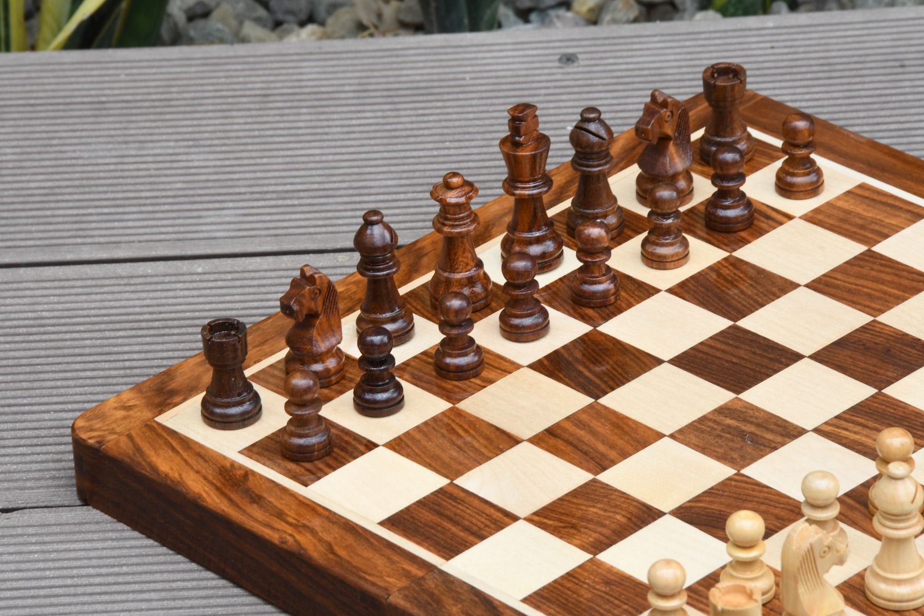 12" portable size chess pieces in Sheesham
