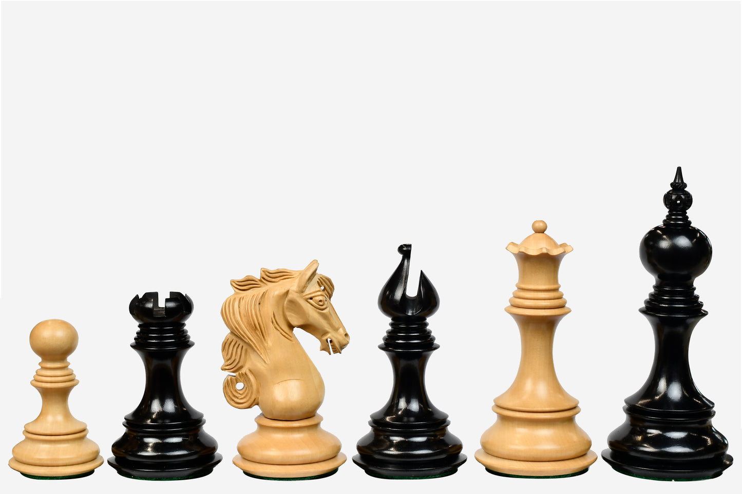 The Admiral Series II Staunton Chess Pieces in Ebony Wood & Box Wood - 4.5" King