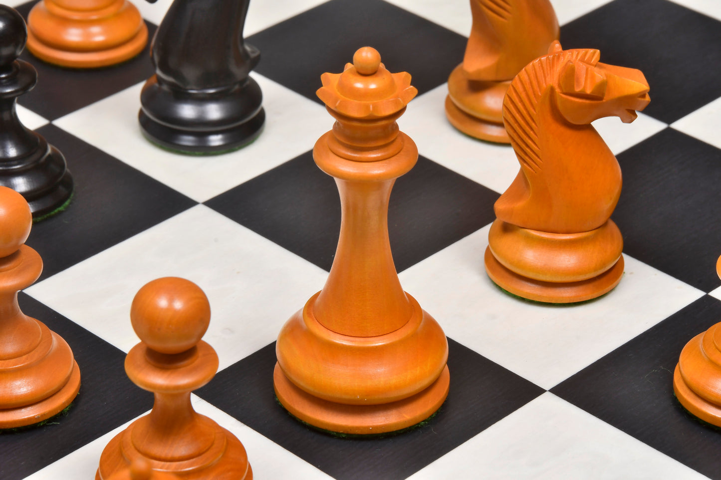 Reproduced B & Co 1860s Antique Chess Pieces in Ebony / Antiqued Box wood - 3.9" King