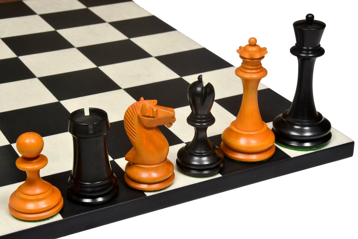 Reproduced B & Co 1860s Antique Chess Pieces in Ebony / Antiqued Box wood - 3.9" King