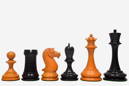 Reproduced B & Co 1860s Antique Chess Pieces in Ebony / Antiqued Box wood - 3.9" King