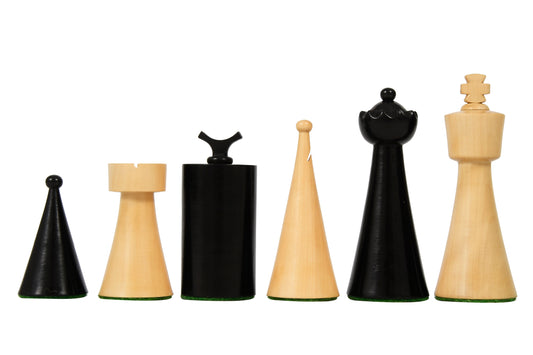1940s Art Deco Series Weighted Chess Pieces Ebonized Boxwood and Boxwood -3.8" King