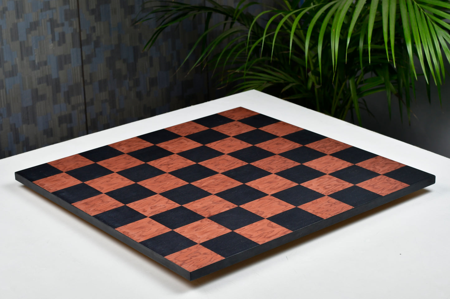 Minimalist Chess Board Black Anigre Red Ash Burl Matte Finish with Borderless Design 19" - 60 mm