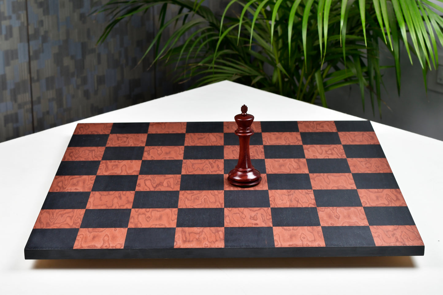 Minimalist Chess Board Black Anigre Red Ash Burl Matte Finish with Borderless Design 19" - 60 mm