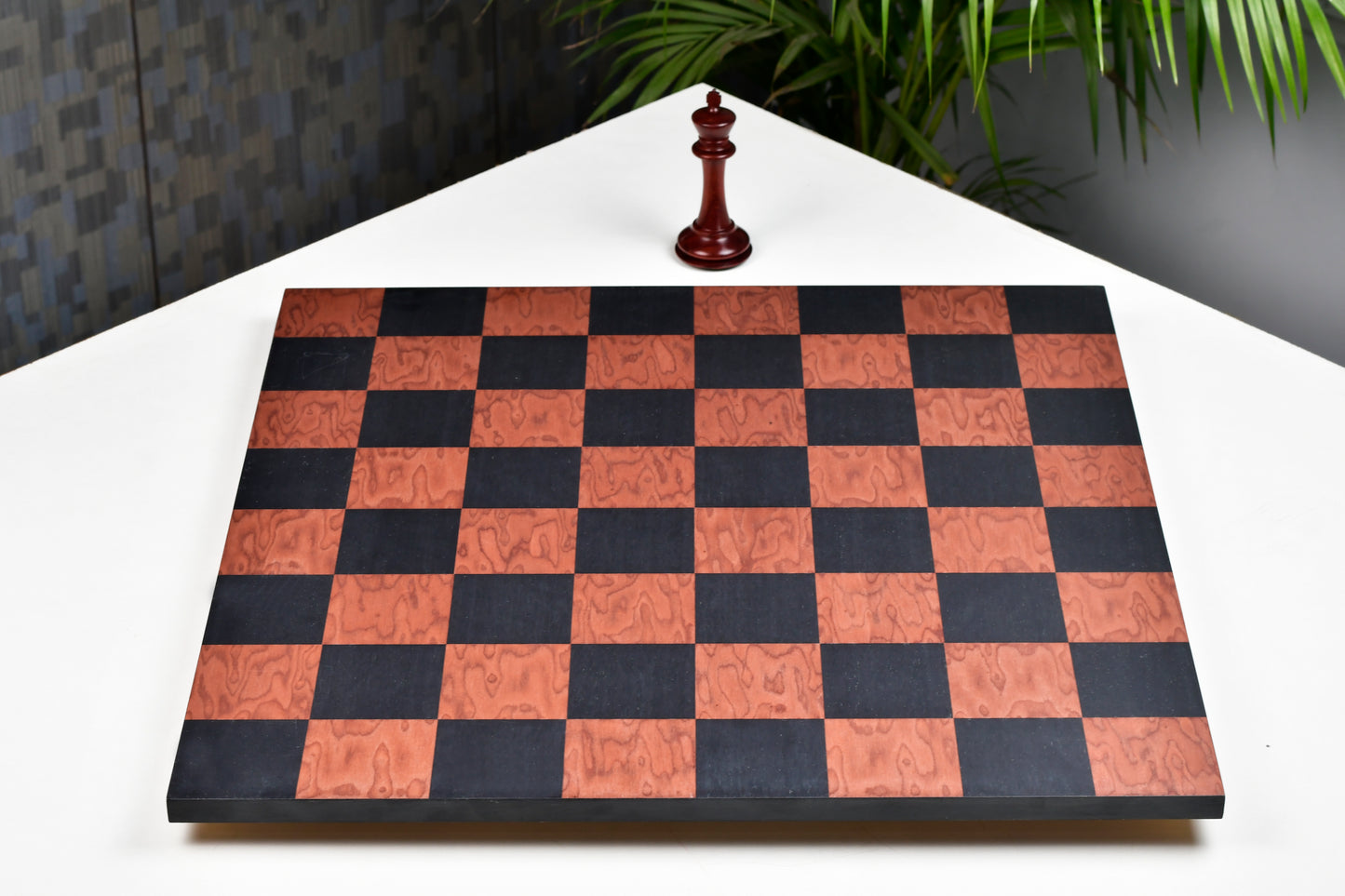 Minimalist Chess Board Black Anigre Red Ash Burl Matte Finish with Borderless Design 19" - 60 mm