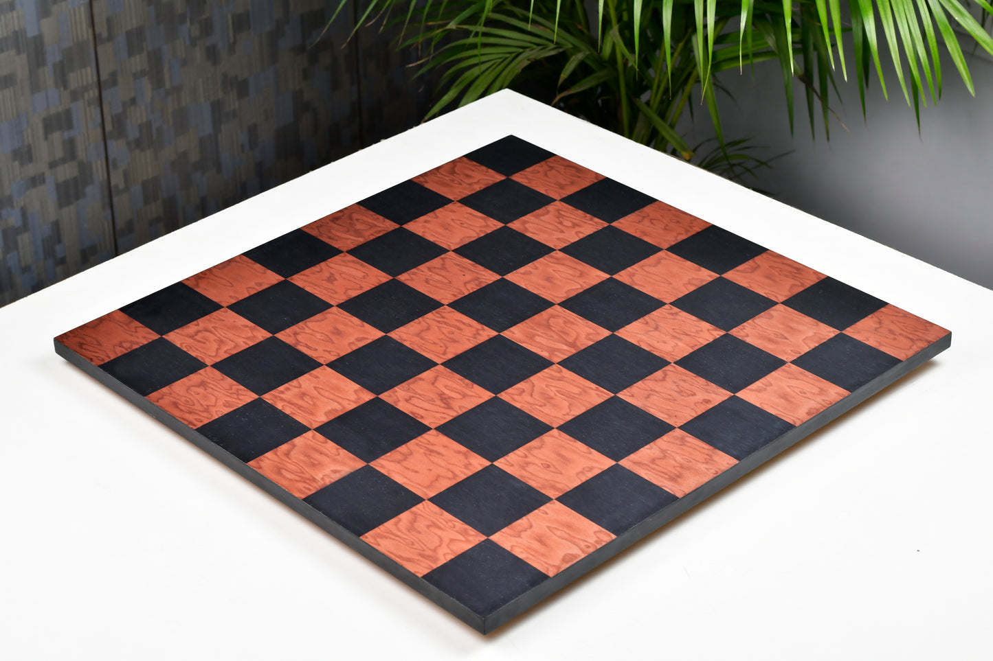 Minimalist Chess Board Black Anigre Red Ash Burl Matte Finish with Borderless Design 19" - 60 mm