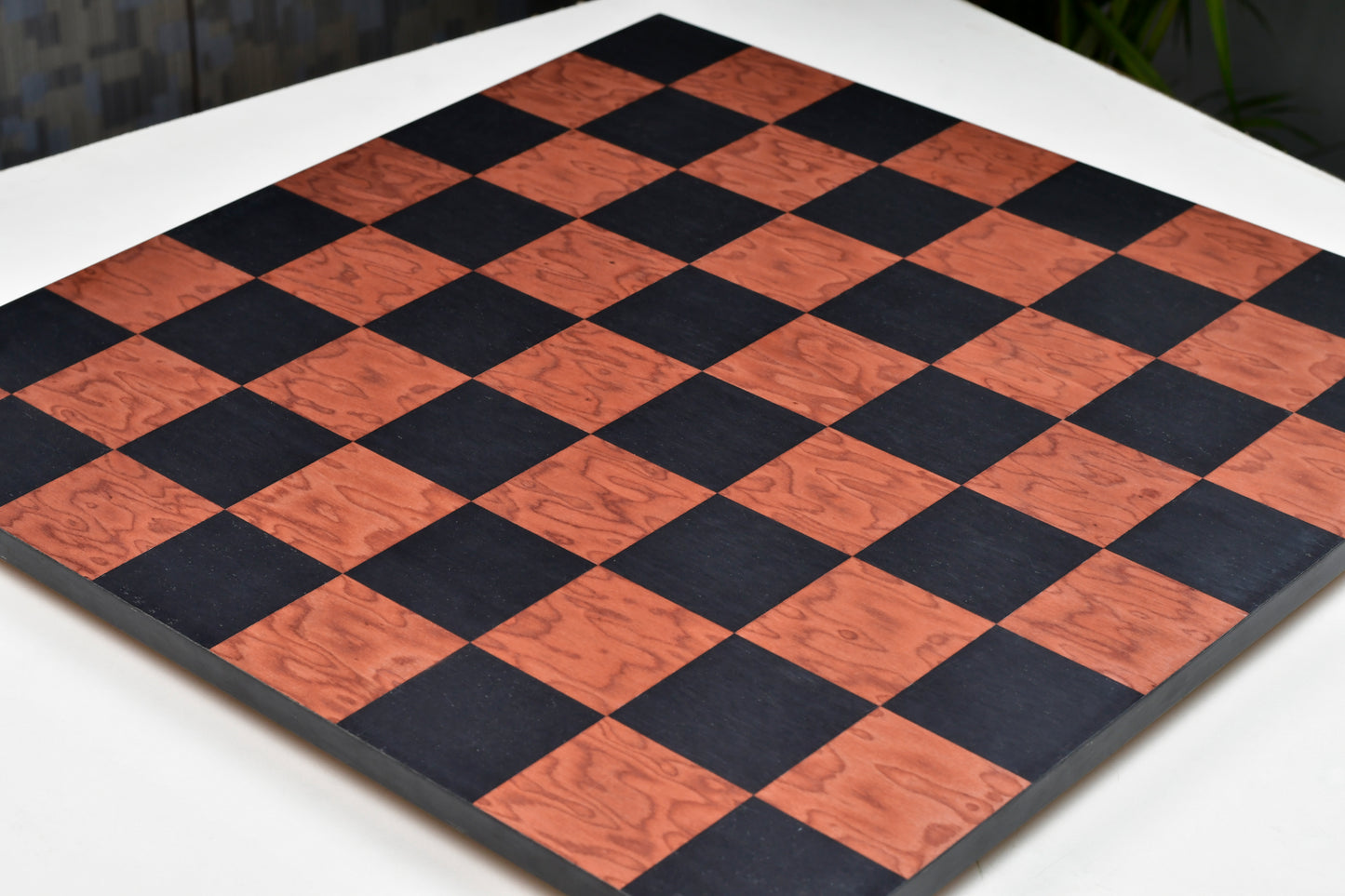 Minimalist Chess Board Black Anigre Red Ash Burl Matte Finish with Borderless Design 19" - 60 mm
