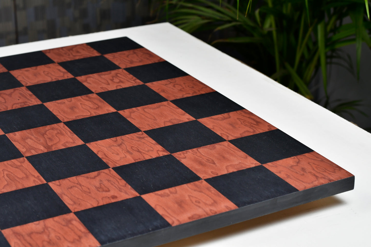 Minimalist Chess Board Black Anigre Red Ash Burl Matte Finish with Borderless Design 19" - 60 mm