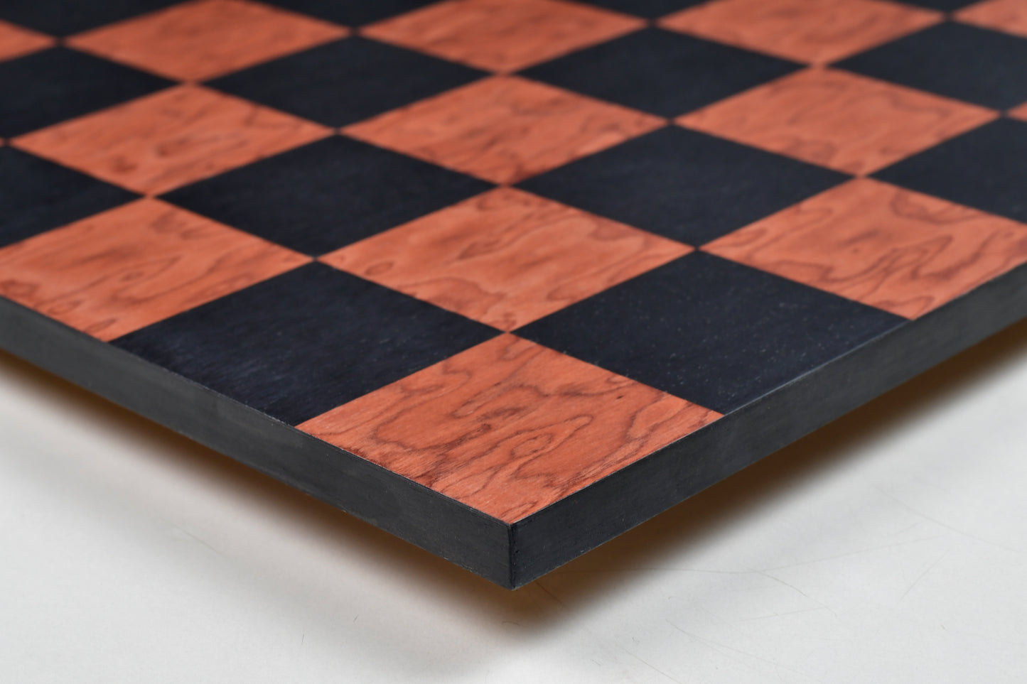 Minimalist Chess Board Black Anigre Red Ash Burl Matte Finish with Borderless Design 19" - 60 mm
