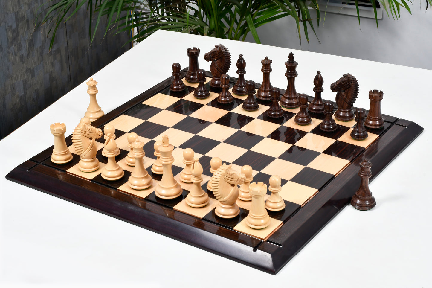 Bridle Knight Chess Pieces in Indian Rosewood/Box Wood with Board - 4.1" King