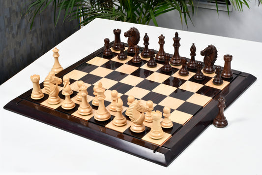 Bridle Knight Chess Pieces in Indian Rosewood/Box Wood with Board - 4.1" King