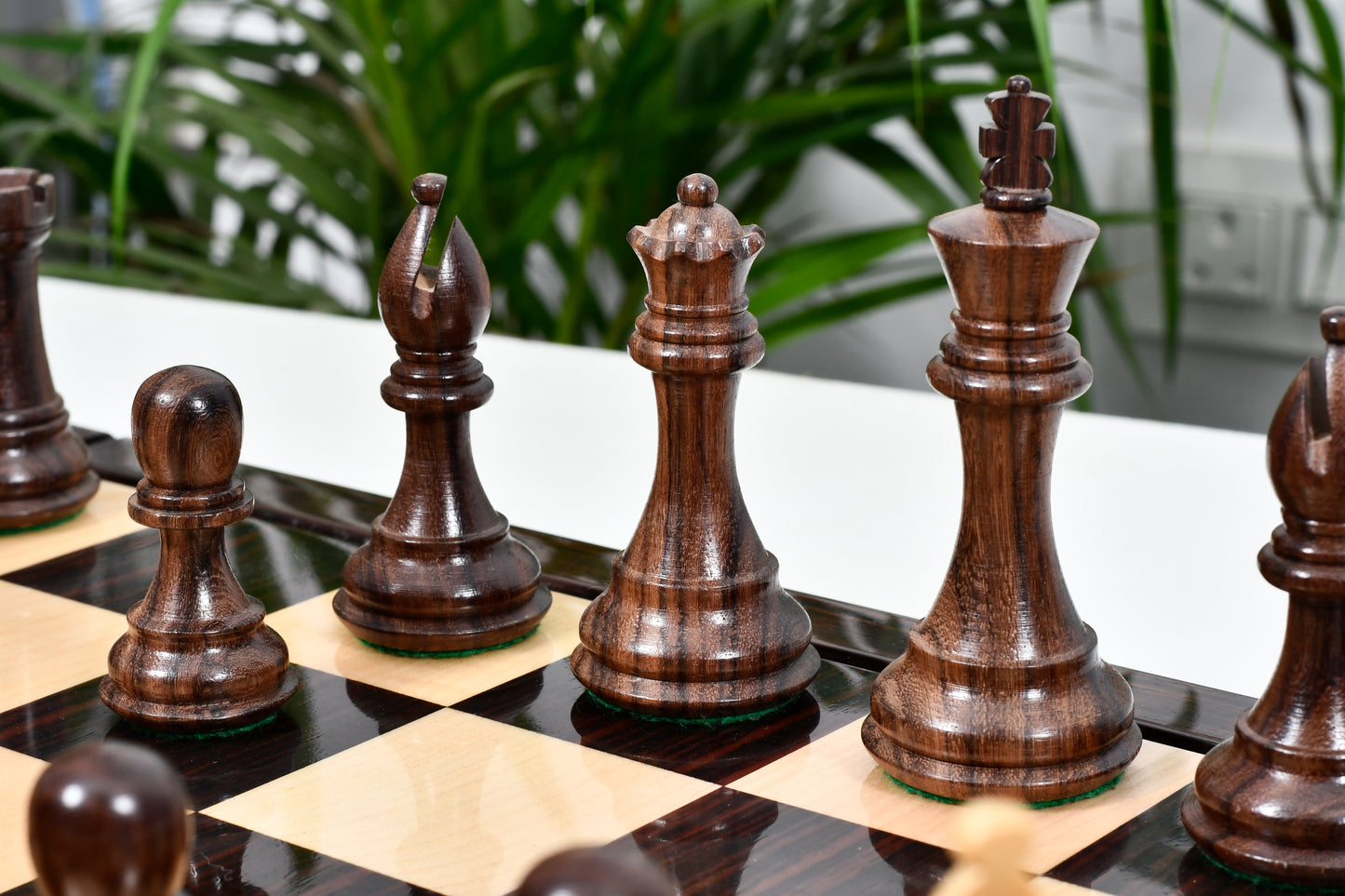 Bridle Knight Chess Pieces in Indian Rosewood/Box Wood with Board - 4.1" King