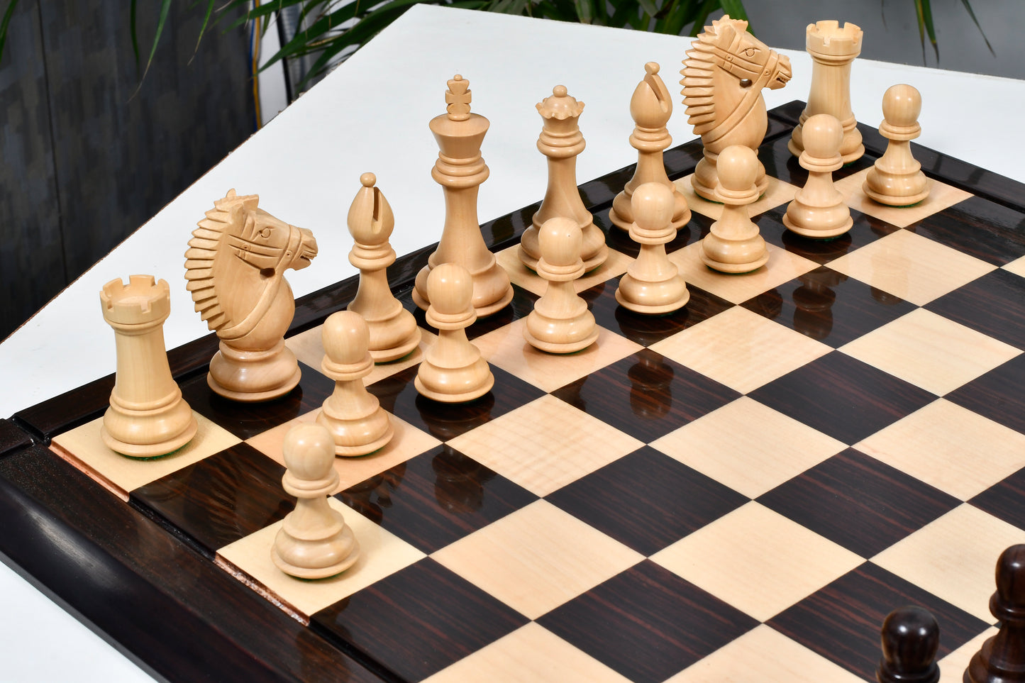 Bridle Knight Chess Pieces in Indian Rosewood/Box Wood with Board - 4.1" King
