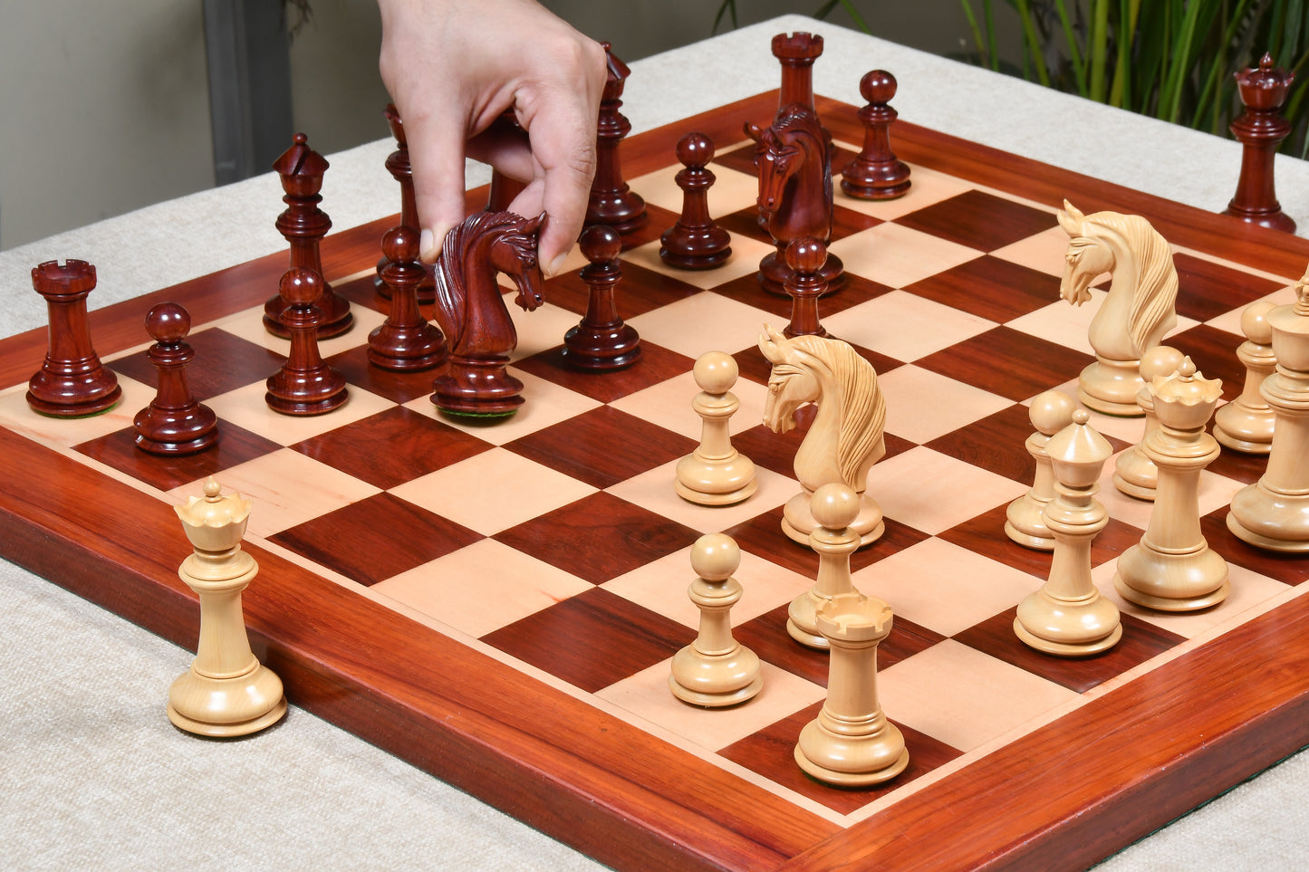 CB Blackburne (Joseph Henry) Edition Luxury Chess Pieces in Bud Rosewood & Box Wood - 4.3" King with Extra Queens