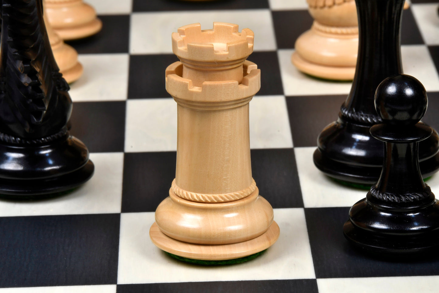 The CB Mustang Series Wooden Triple Weighted Chess Pieces in Ebony / Box Wood - 4.4" King