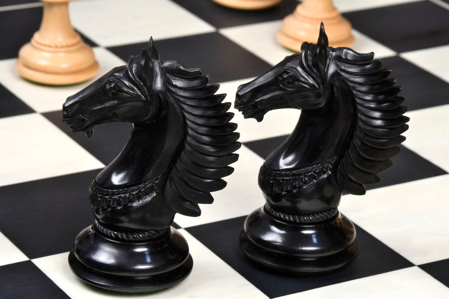 The CB Mustang Series Wooden Triple Weighted Chess Pieces in Ebony / Box Wood - 4.4" King