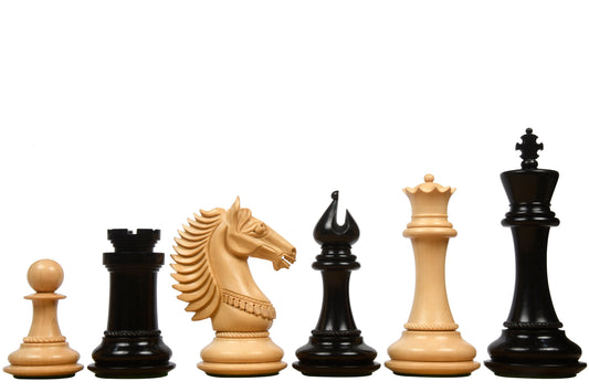 The CB Mustang Series Wooden Triple Weighted Chess Pieces in Ebony / Box Wood - 4.4" King