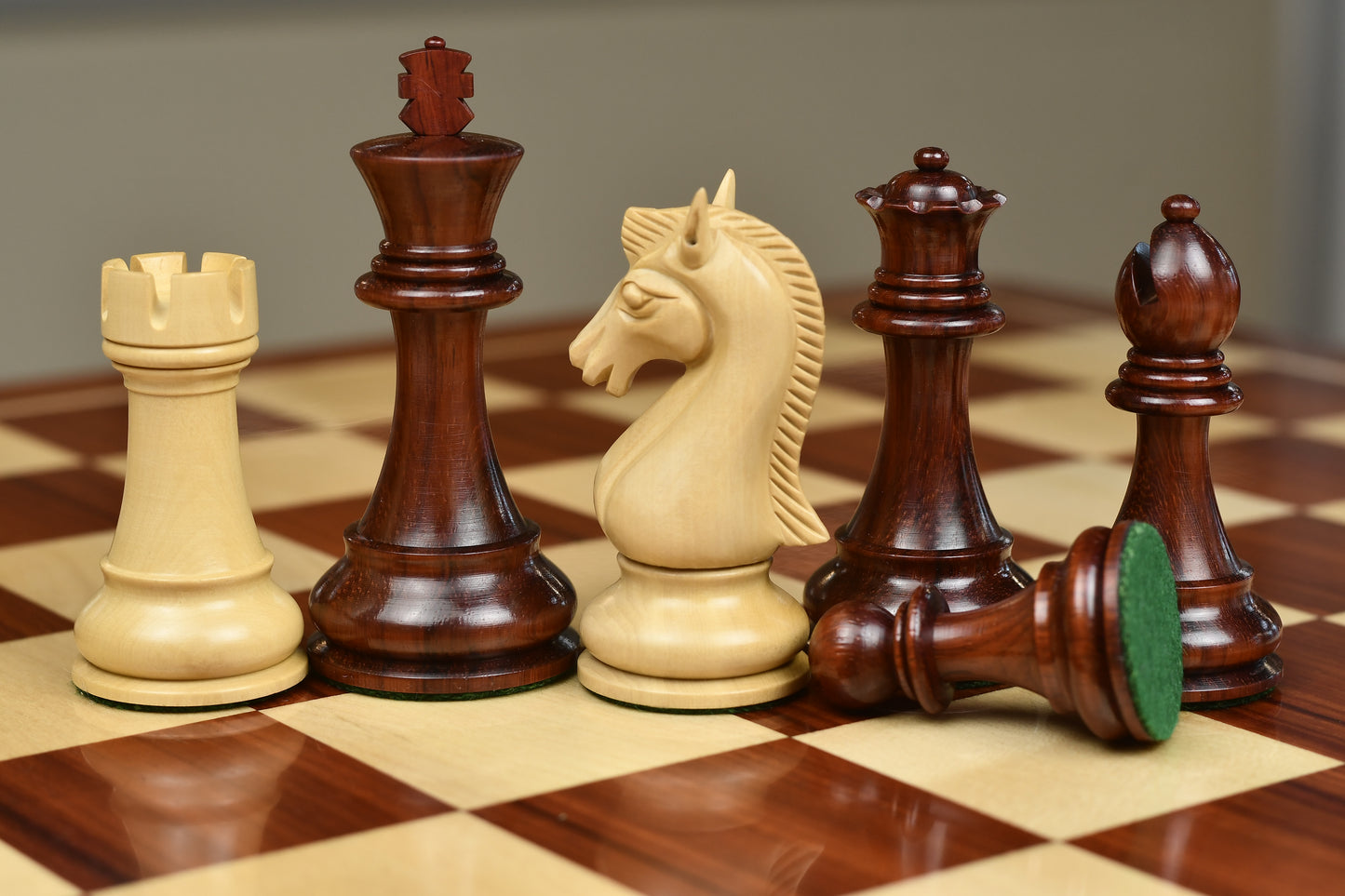 The Candidates Series Staunton Chess Pieces in Bud Rose / Box Wood - 3.75" King