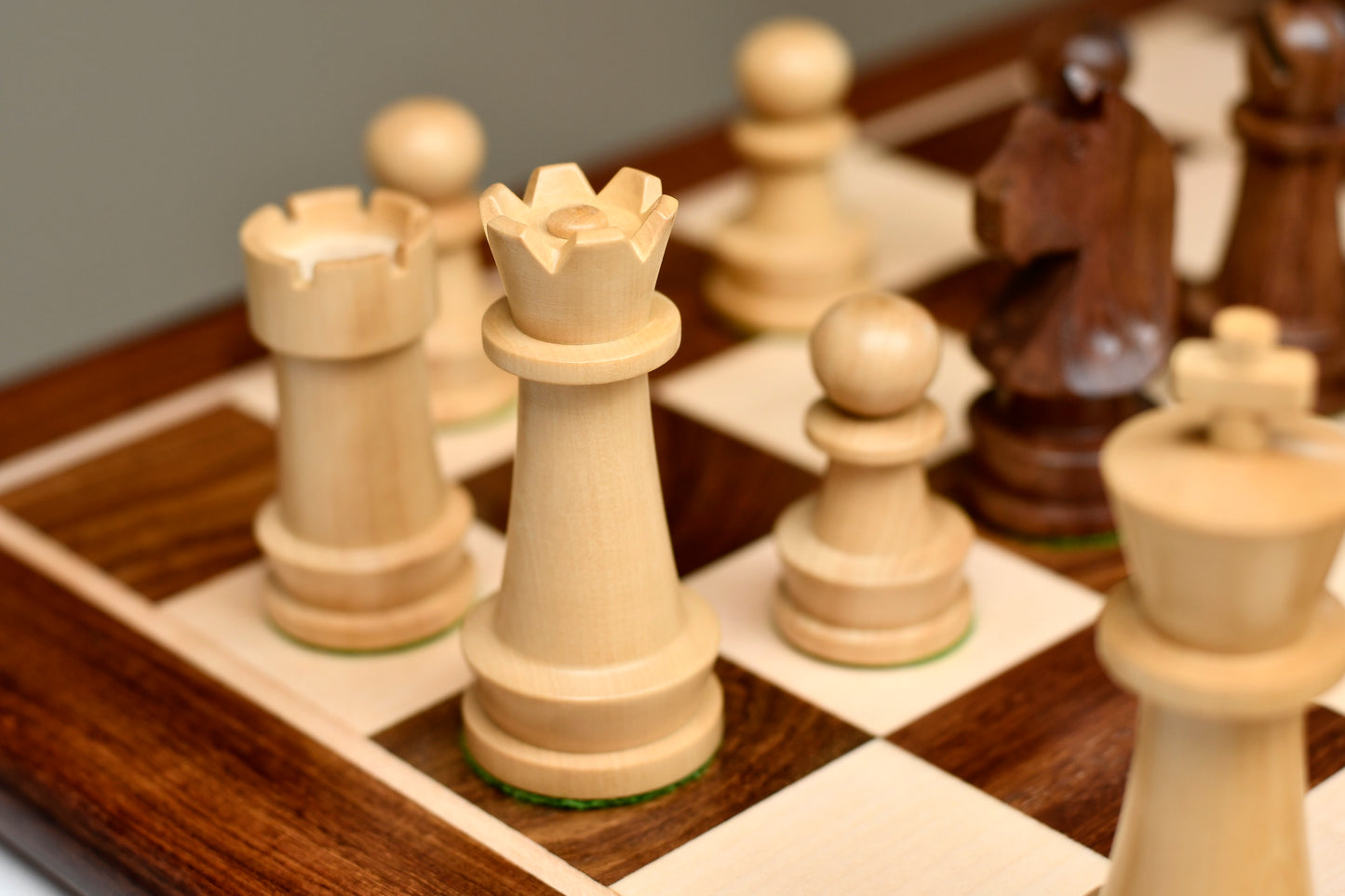 The Championship Series Staunton Chess Pieces in Sheesham Wood & Boxwood - 3.75" King