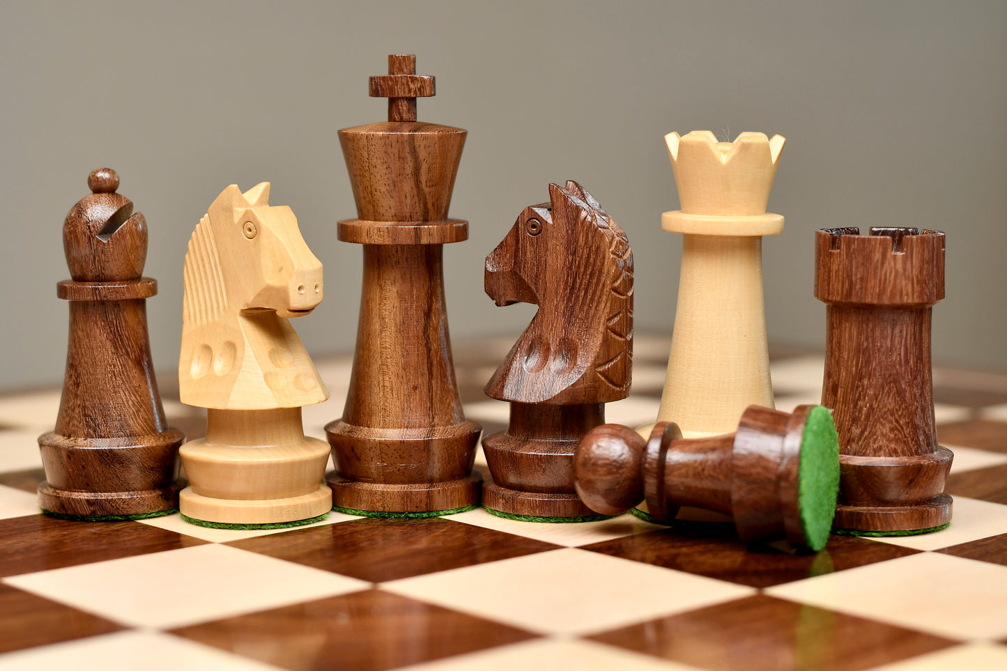 The Championship Series Staunton Chess Pieces in Sheesham Wood & Boxwood - 3.75" King