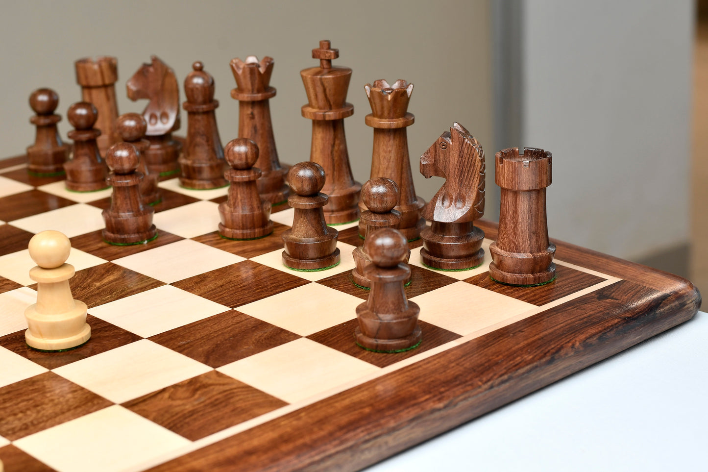 The Championship Series Staunton Chess Pieces in Sheesham Wood & Boxwood - 3.75" King