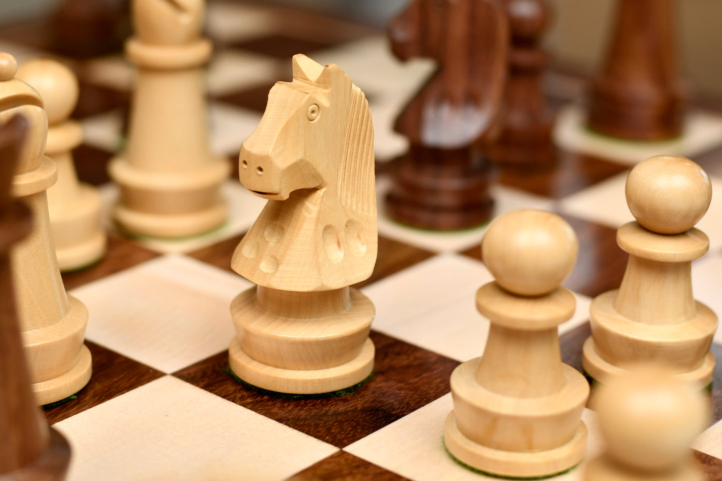 The Championship Series Staunton Chess Pieces in Sheesham Wood & Boxwood - 3.75" King