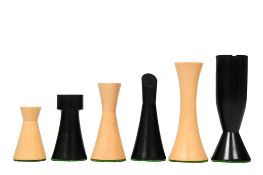 Minimalist Series Midnight Contemporary Chess Pieces in Ebonized Boxwood & Box Wood - 3.4" King