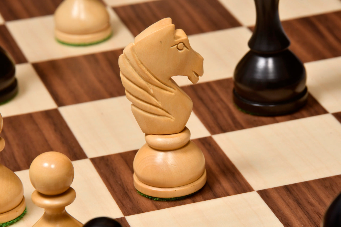 Reproduced Antique Russian Series Chess Pieces in Ebonized Boxwood & Natural Boxwood - 4.1" King
