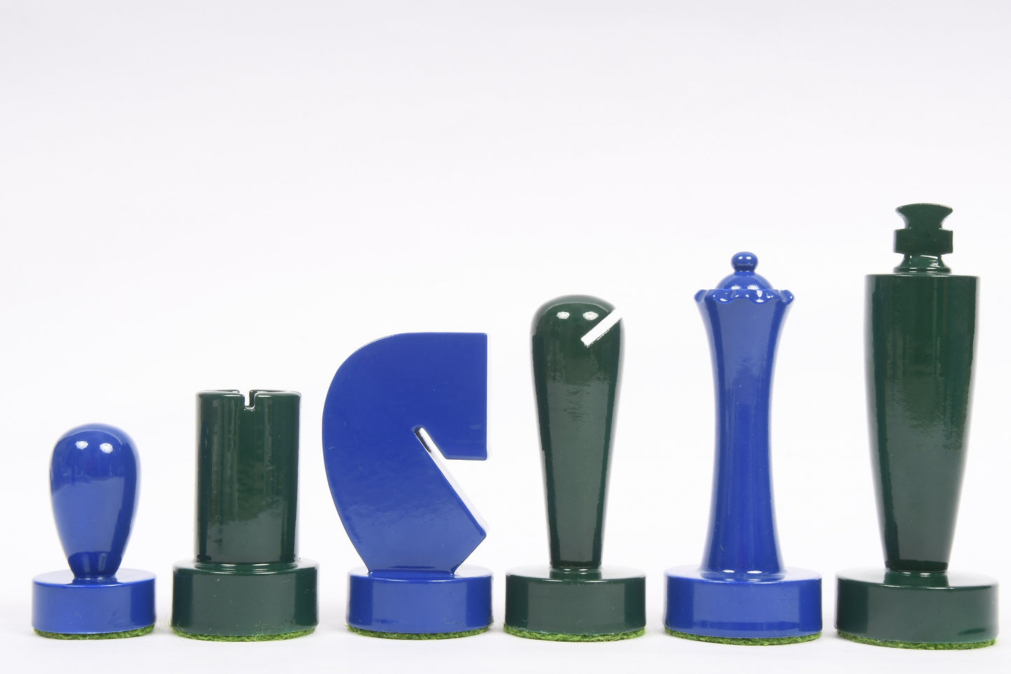 Berliner Series Modern Minimalist Chess Pieces in Blue and Green Painted Box Wood - 3.7" King