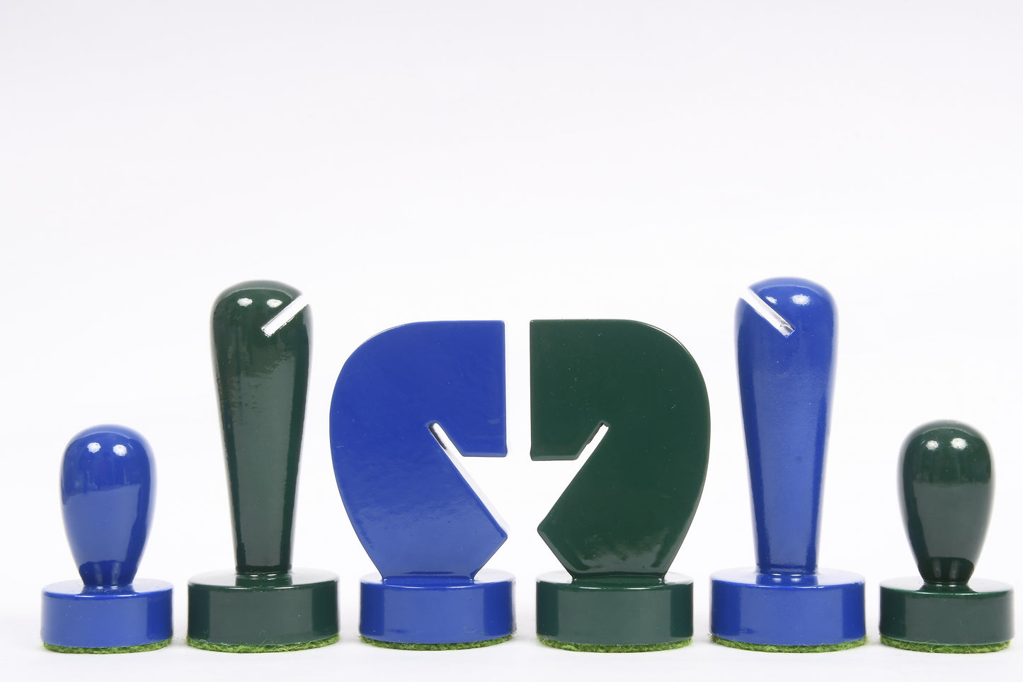 Berliner Series Modern Minimalist Chess Pieces in Blue and Green Painted Box Wood - 3.7" King