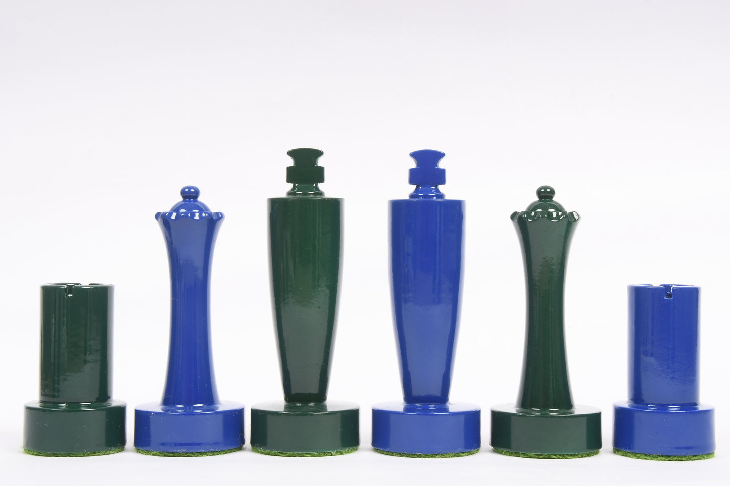 Berliner Series Modern Minimalist Chess Pieces in Blue and Green Painted Box Wood - 3.7" King