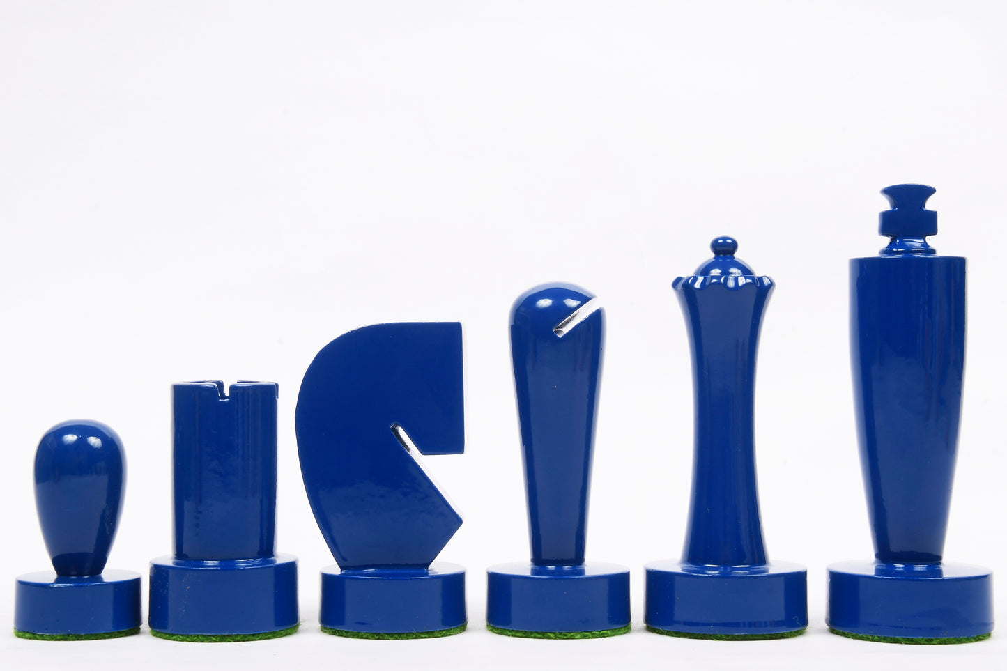 Berliner Series Modern Minimalist Chess Pieces in Blue and Yellow Painted Box Wood - 3.7" King