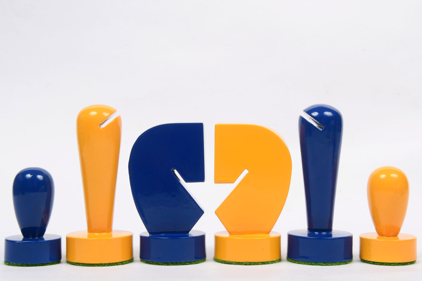 Berliner Series Modern Minimalist Chess Pieces in Blue and Yellow Painted Box Wood - 3.7" King