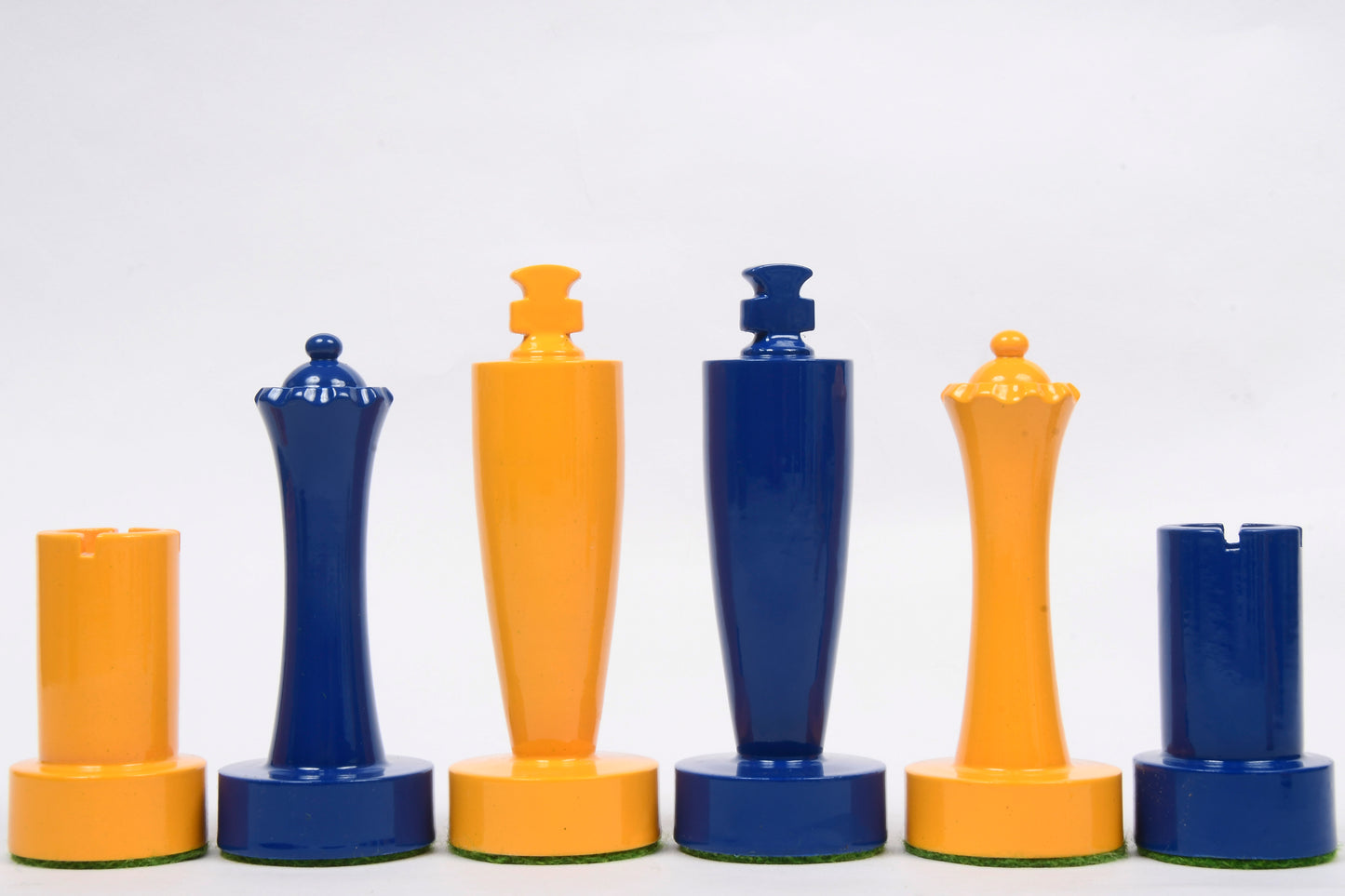 Berliner Series Modern Minimalist Chess Pieces in Blue and Yellow Painted Box Wood - 3.7" King