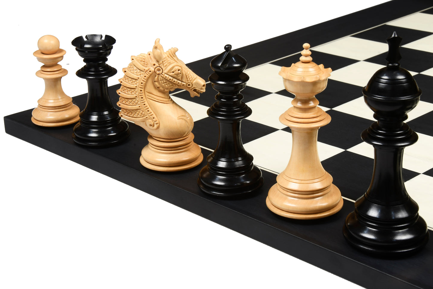 The Sikh Empire Series Triple Weighted Wooden Handmade Chess Pieces in Genuine Ebony Wood and Indian Boxwood - 4.5" King with Extra Queens