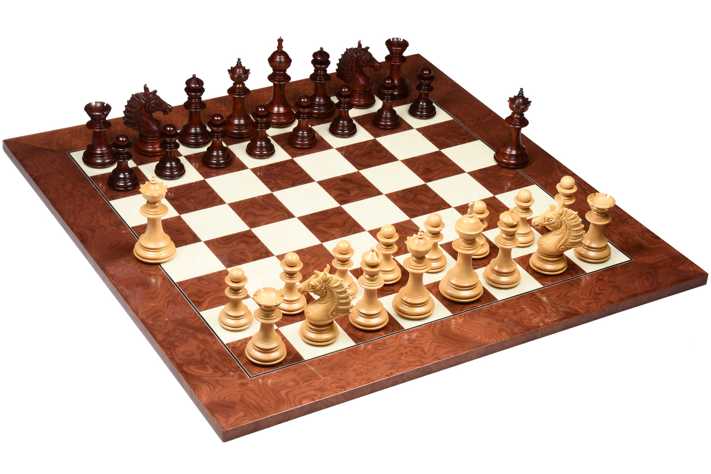 The Sikh Empire Series Triple Weighted Wooden Handmade Chess Pieces in Bud Rosewood (Padauk) and Indian Boxwood - 4.5" King