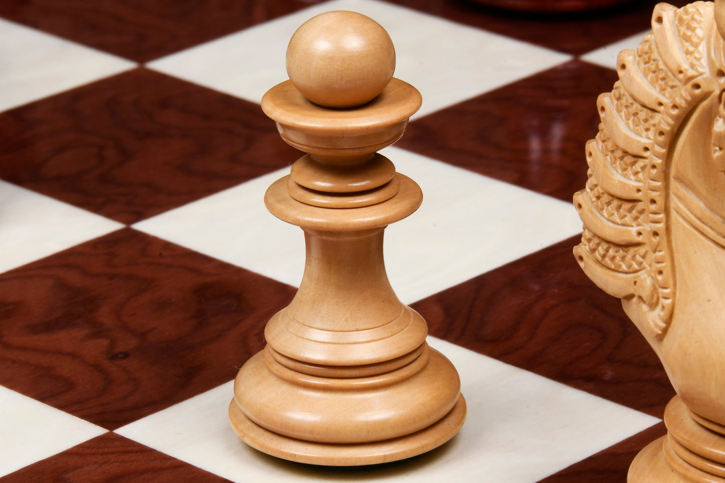 The Sikh Empire Series Triple Weighted Wooden Handmade Chess Pieces in Bud Rosewood (Padauk) and Indian Boxwood - 4.5" King