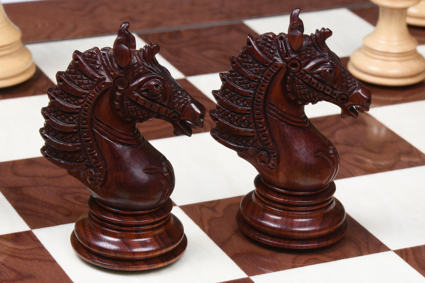 The Sikh Empire Series Triple Weighted Wooden Handmade Chess Pieces in Bud Rosewood (Padauk) and Indian Boxwood - 4.5" King